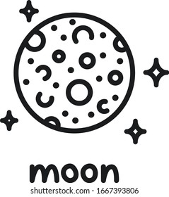 Moon and stars vector icon space universe astronomy crater