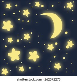 Moon and stars.  vector illustration, 