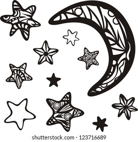 Moon and stars vector illustration black