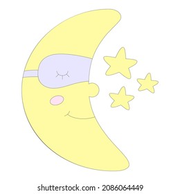 Moon and stars vector illustration in cartoon style. Cute symbol of crescent isolated on white background