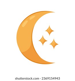 Moon with stars vector illustration on white background in flat style. Cartoon moon and stars.