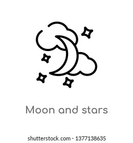 moon and stars vector line icon. Simple element illustration. moon and stars outline icon from shapes concept. Can be used for web and mobile