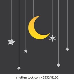 Moon and stars. Vector paper-ar
