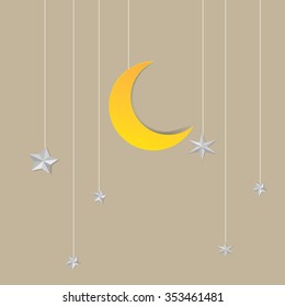 Moon and stars. Vector paper-ar