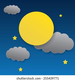 Moon and stars. Vector paper-art