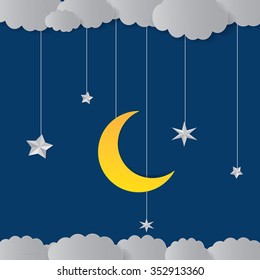 Moon and stars. Vector paper-art