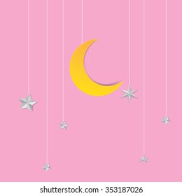 Moon and stars. Vector paper-art
