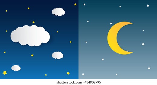 Moon and stars. Vector paper-art