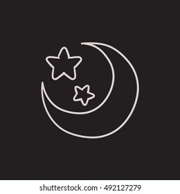 Moon and stars vector sketch icon isolated on background. Hand drawn Moon and stars icon. Moon and stars sketch icon for infographic, website or app.
