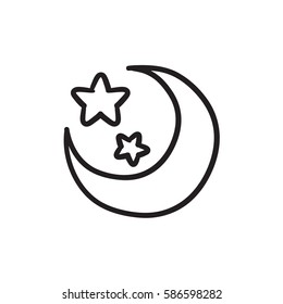 Moon and stars vector sketch icon isolated on background. Hand drawn Moon and stars icon. Moon and stars sketch icon for infographic, website or app.