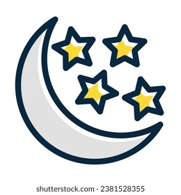 Moon And Stars Vector Thick Line Filled Dark Colors Icons For Personal And Commercial Use.
