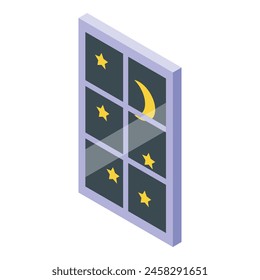 Moon and stars in window icon isometric vector. Night sky. Evening design