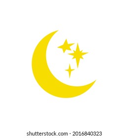 Луна и звёзды. Жёлтая Луна и звёзды. Moon and stars. Yellow moon and stars, Abstract moon. Isolated over white background. Vector icon