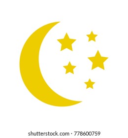 Moon And Stars, Yellow Sleep Icon. Vector Illustration