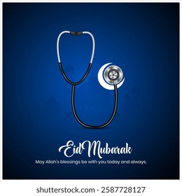 The moon stethoscope represents the Muslim festivals of Ramadan, Eid, and Eid Ul Adha. It is a concept of Eid Mubarak, and it is also a concept of Muslim health care.