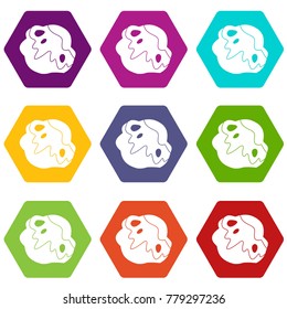 Moon stone icon set many color hexahedron isolated on white vector illustration
