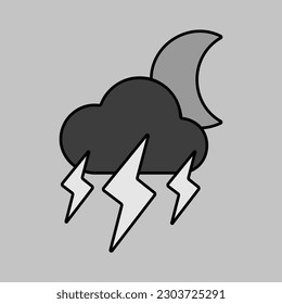 Moon storm cloud vector grayscale icon. Rainstorm symbol. Meteorology sign. Graph symbol for travel, tourism and weather web site and apps design, logo, app, UI