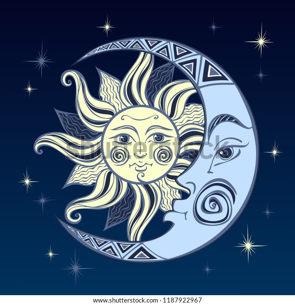 Moon Sun Ancient Astrological Symbol Engraving Stock Vector (Royalty ...