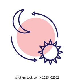 Mond und Sonne mit Pfeilen Linie Stil Symbol Design, Schlaflosigkeit Schlaf und Nacht Thema Vektorgrafik