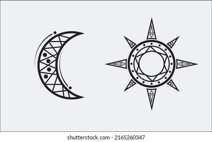 moon and sun in artistic design, conceptual in silhouette