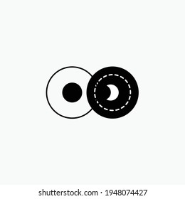 Luna y sol en blanco negro. La astronomía de la estrella de la luna espacial eclipse el sol abstracto abstracto oscuro abstrak, vector, símbolo, logotipo, icono, signo, Ilustración Minimalista.