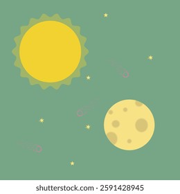 moon and sun bright design with and colors