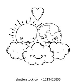 Moon and sun cartoons in black and white