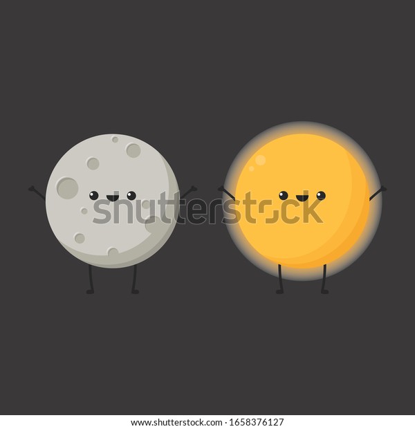 Moon\
and sun character design. Moon vector. Sun\
vector.