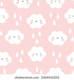 Moon, Sun, Cloud and Stars Cute Seamless Pattern, Cartoon Vector Illustration, Cute Kawaii Cartoon Drawn Background, Isolated Background