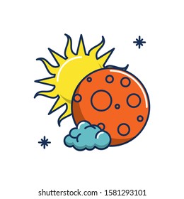 moon sun cloud weather line and fill image vector illustration