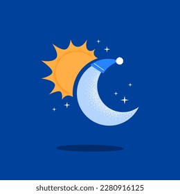 Moon and sun. Day and night. Vector flat illustration on the background.