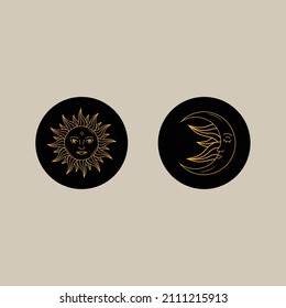 Símbolo de dibujo Luna y Sol Vector