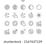 Moon and sun. Eclipse. Waning gibbous. Day and night. Sun orbits Earth. Pixel Perfect Vector Thin Line Icons. Simple Minimal Pictogram