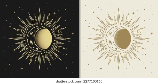 Moon and Sun Embrace A Luxurious Symbolic illustration