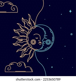 moon and sun faces esoteric style