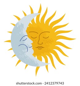 Moon and sun icon. Celestial symbol isolated on a white background.