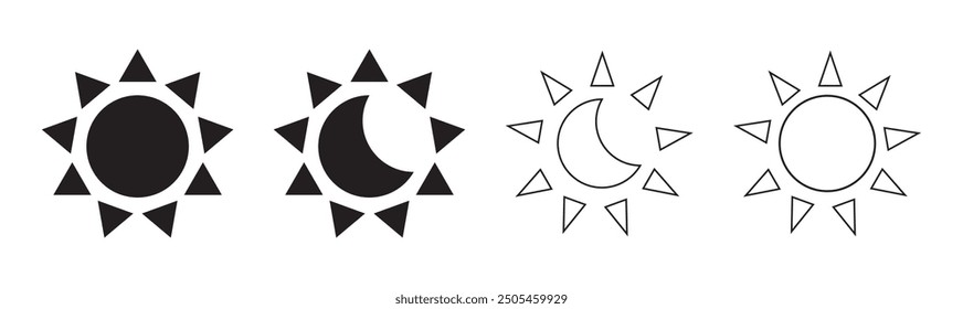 Moon sun line art vector. Boho sun logo, outline moon vector icon
