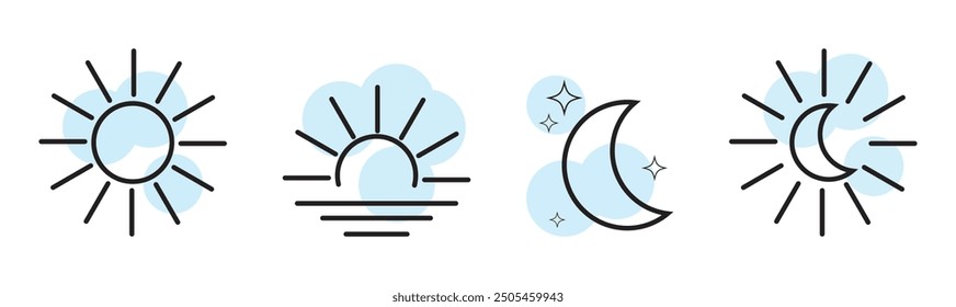 Moon sun line art vector. Boho sun logo, outline moon vector icon