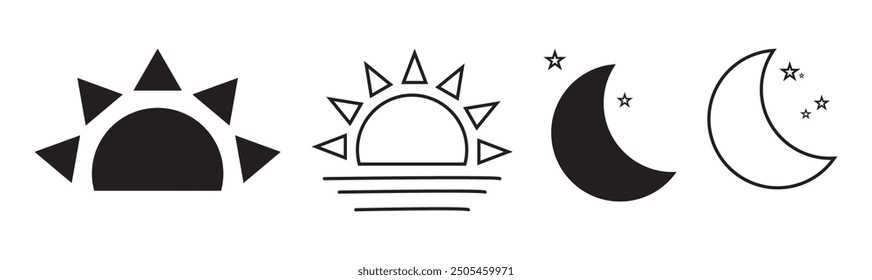Moon sun line art vector. Boho sun logo, outline moon vector icon
