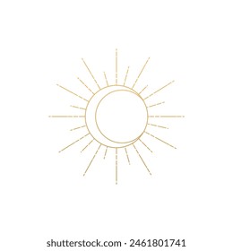 Moon sun logo line mystic symbol vector image. Sun and moon vintage line art clipart. Outline sun logo, moon tattoo. Mystical Sacred geometry, magic pagan Wicca goddess and god symbol.
