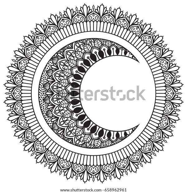 Mond Und Sonne Mit Mandala Ornament Handgezeichnet Ethnische Stock Vektorgrafik Lizenzfrei