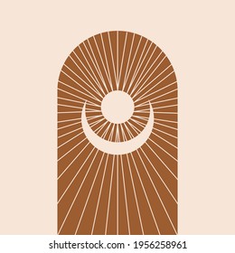 Moon and sun. Minimalism in pastel colors. Vector illustration.