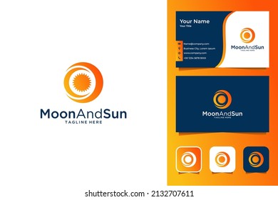 moon and sun modern logo design and business card