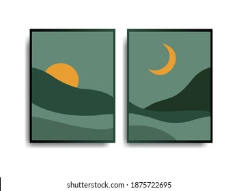 Moon and sun, modern minimalist wall decoration, vektor illustration