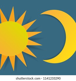 Moon and sun, night sky background