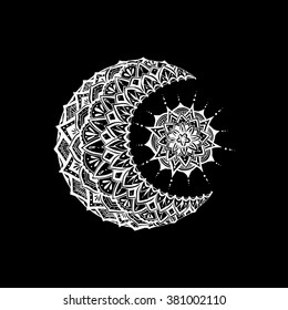 Moon and Sun on black background. Vector illustration