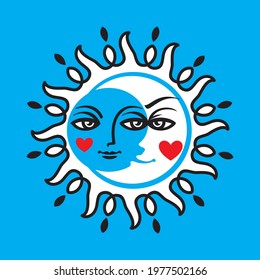 Moon and sun on a white background.