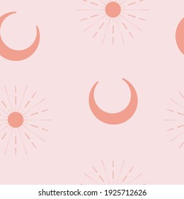 Moon and sun seamless pattern on pink background vector illustration textile fabricswitch scandinavian style simple nursery astrology astronomy 