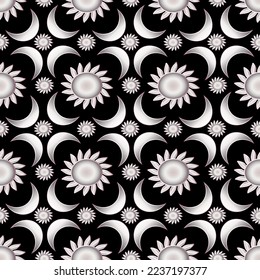 The Moon and the SUN seamless silver vector pattern