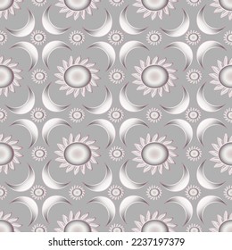 The Moon and the SUN seamless silver vector pattern